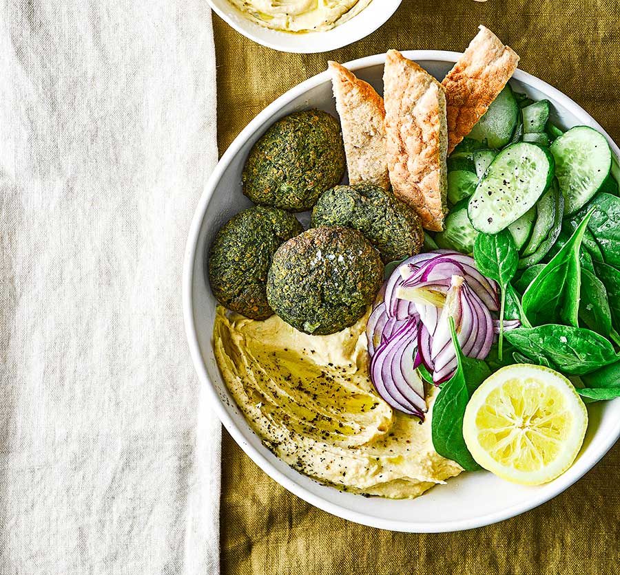 Spinach falafel & hummus bowl