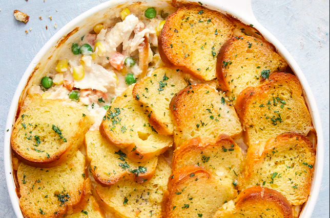 French onion chicken and garlic bread bake