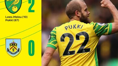 Norwich City 2 - 0 Burnley