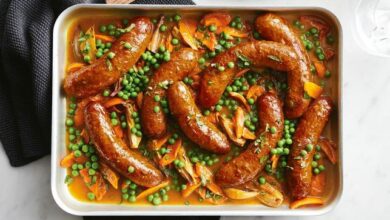 Curried sausages tray bake recipe